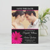 Roze zwarte foto van Daisy Save the Date (Staand voorkant)