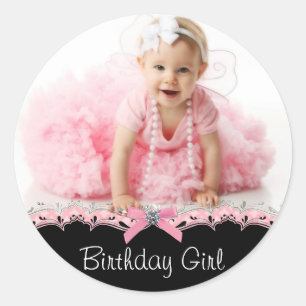 Roze zwarte foto verjaardagsfeest stickers