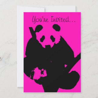 Roze zwarte frambozen panda mode uitnodiging