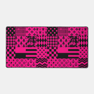 Roze Zwarte Gemengde Patchwork Ontwerp Bureaumat