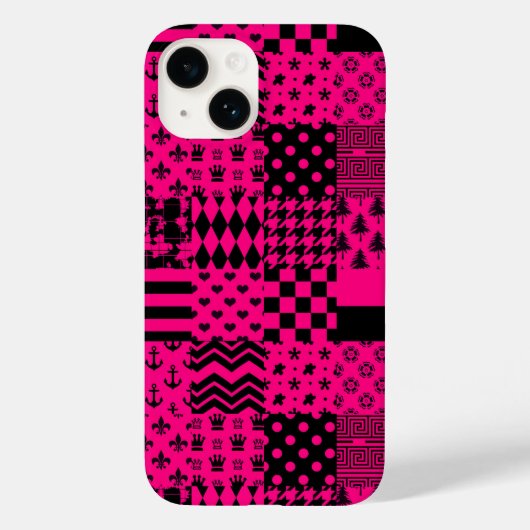Roze Zwarte Gemengde Patchwork Ontwerp Case-Mate iPhone Case (Achterkant)