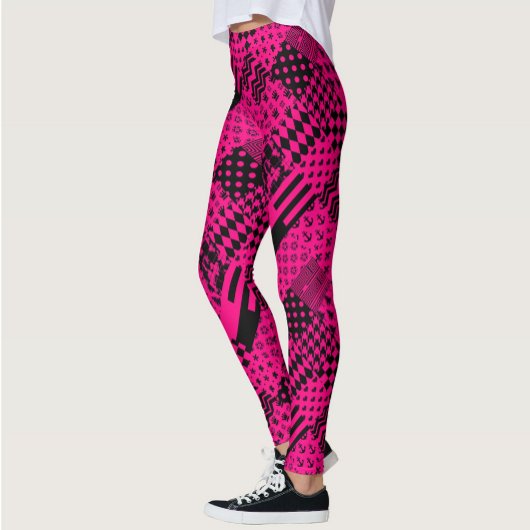 Roze Zwarte Gemengde Patchwork Ontwerp Leggings
