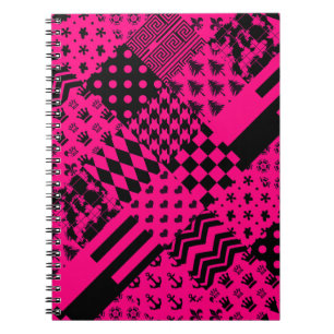 Roze Zwarte Gemengde Patchwork Ontwerp Notitieboek