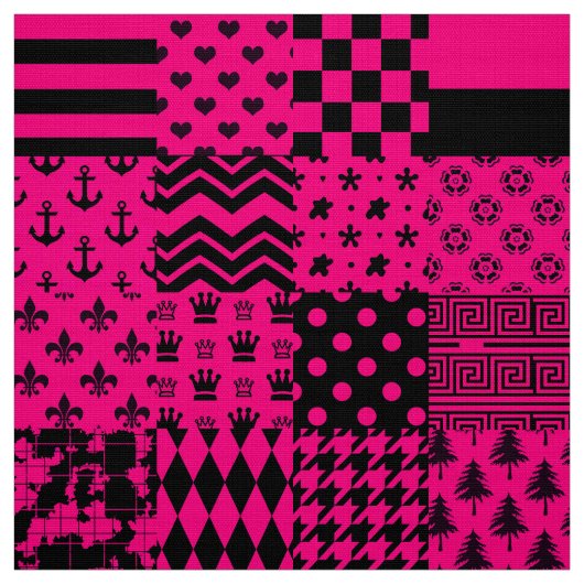 Roze Zwarte Gemengde Patchwork Ontwerp Stof (Swatch)