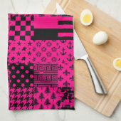 Roze Zwarte Gemengde Patchwork Ontwerp Theedoek (Quarter Fold)