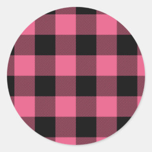 Roze & Zwarte Geruite Vierkanten Buffalo Plaid Ronde Sticker