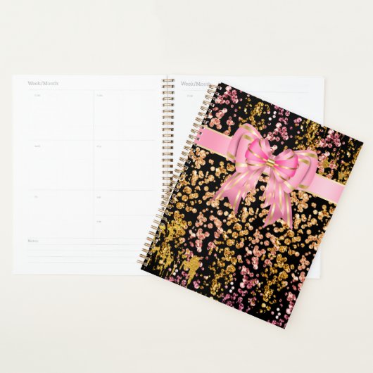 Roze zwarte glitter booggoudsmeedstrijken planner (Display)