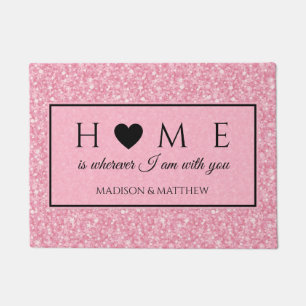 Roze zwarte glitter deurmat