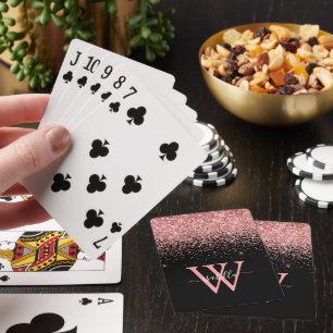 Roze Zwarte Glitter Elegante Script Naam Pokerkaarten