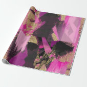 Roze zwarte goudglitter moderne borstelglam cadeaupapier (Uitgerold)