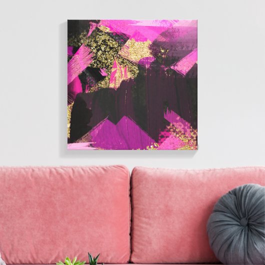 Roze zwarte goudglitter moderne borstelglam canvas afdruk (Insitu (Woonkamer))
