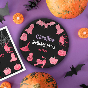 Roze zwarte Halloween verjaardagsfeestje Papier Bo Papieren Bordje