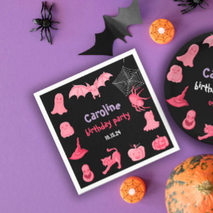 Roze zwarte Halloween verjaardagsfeestje Servet