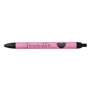 Roze Zwarte Hart Gepersonaliseerde Naam Inkt Pen