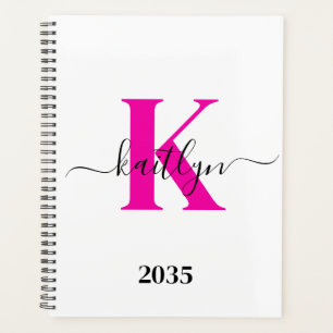 Roze Zwarte Initiële Naam Monogram Geplande Planne Planner