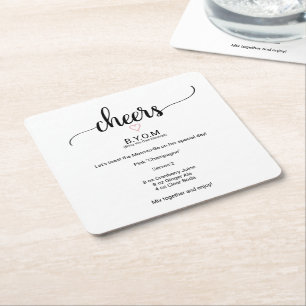 Roze zwarte kalligrafie Baby shower Mocktail Vierkante Kartonnen Onderzetter