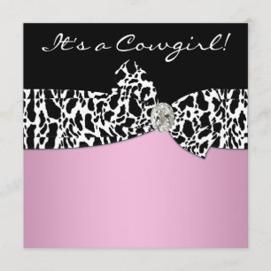 Roze Zwarte Koe Print Cowgirl Baby shower Kaart