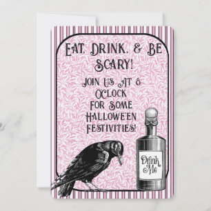 Roze Zwarte Kraai Raaf Halloween Kaart