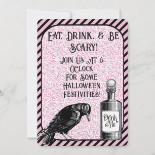 Roze Zwarte Kraai Raaf Halloween Kaart