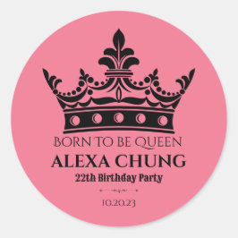 Roze zwarte kroon verjaardag ronde sticker