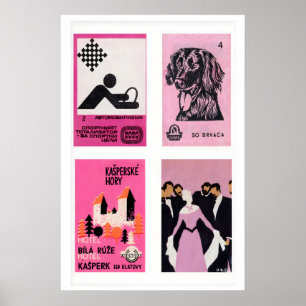Roze & Zwarte Luciferdoosjes Labels Rasterprint, V Poster