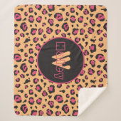 Roze zwarte luipaard Afdrukmonogram Sherpa Deken (Voorkant)