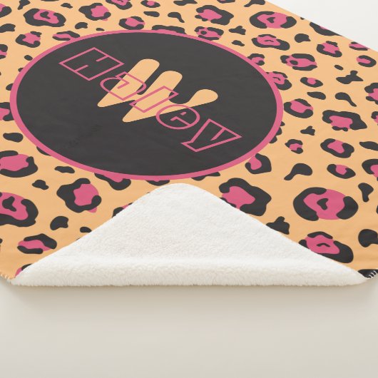 Roze zwarte luipaard Afdrukmonogram Sherpa Deken (3/4)
