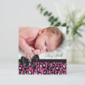 Roze zwarte luipaard baby meisje foto geboorte aankondiging (Staand voorkant)