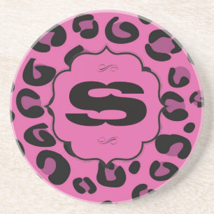 Roze Zwarte Luipaard Cheetah Print Dier Onderzette Zandsteen Onderzetter