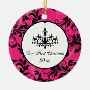 Roze zwarte luis Blanco lukraak 1e Kerstmis Keramisch Ornament