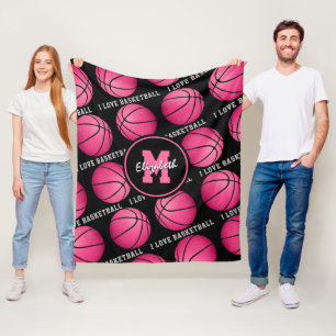 roze zwarte meestersportkamer Ik hou van basketbal Fleece Deken