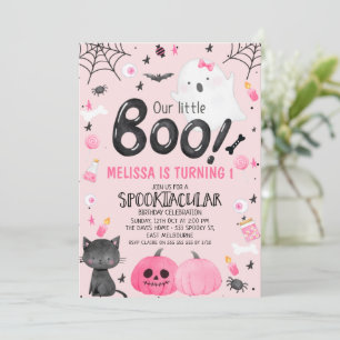 Roze zwarte meid, onze kleine boo Halloween verjaa Kaart