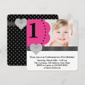 Roze Zwarte Meisjes Foto 1e Verjaardagsfeest Kaart (Voorkant / Achterkant)