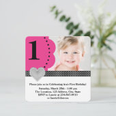 Roze Zwarte Meisjes Foto 1e Verjaardagsfeest Kaart (Staand voorkant)