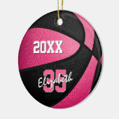 roze zwarte meisjes mand basketbal keramisch ornament (Links)