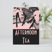 Roze & Zwarte middag High Tea Party Uitnodiging (Staand voorkant)