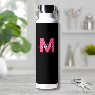Roze Zwarte Naam Monogram Waterfles