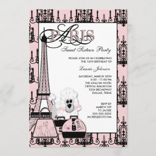 Roze Zwarte Paris Kroonluchter Sweet 16 Feest Kaart