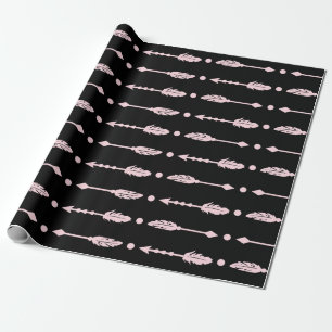 Roze & Zwarte Pijlen Wild ONE Meisjes Verjaardagsf Cadeaupapier