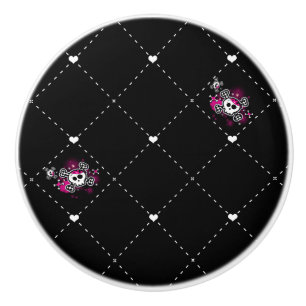 Roze & Zwarte Piraten Schedel Kruisbeenderen Punk  Keramische Knop