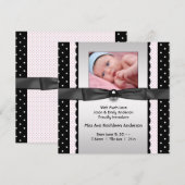 Roze Zwarte Polka Dot Meisje Foto Aankondiging Geb (Voorkant / Achterkant)