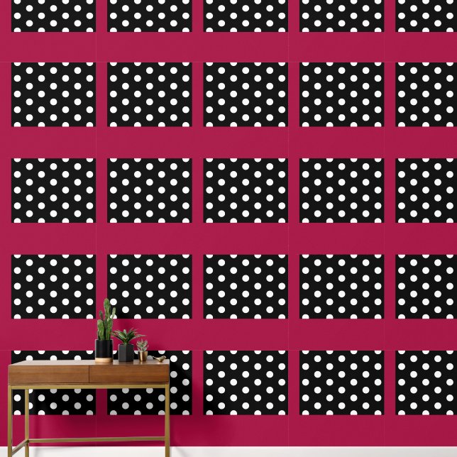 Roze Zwarte Polka Dot Peel en Stick Wallpaper Behang (Hal)