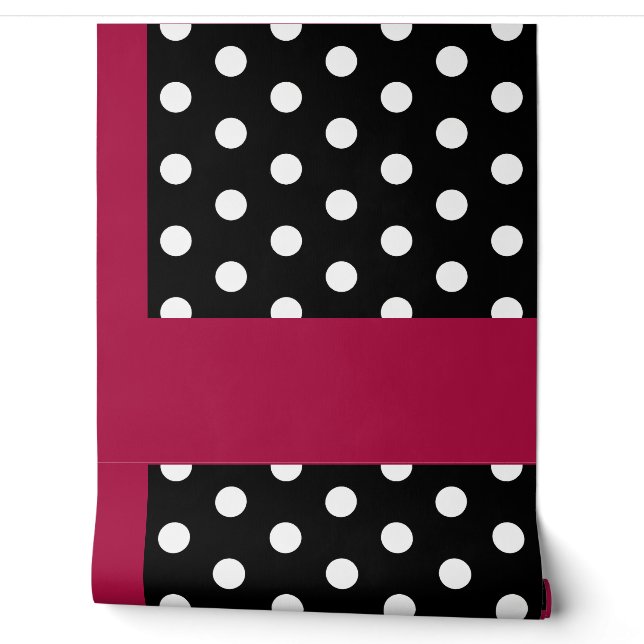 Roze Zwarte Polka Dot Peel en Stick Wallpaper Behang (Afrollen)