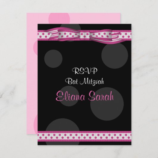 Roze & Zwarte Polka Dots Bat Mitswa Response Kaart (Voorkant / Achterkant)