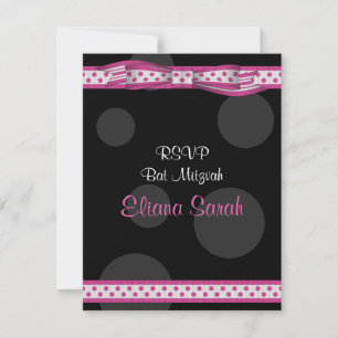 Roze & Zwarte Polka Dots Bat Mitswa Response Kaart