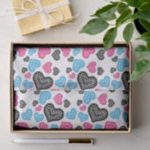 Roze zwarte rand Harten op witte Valentijnse zijde Tissuepapier (Geschenk)