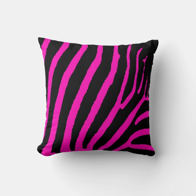 Roze zwarte regenbraam zebra stripe gooipijp kussen (Voorkant)