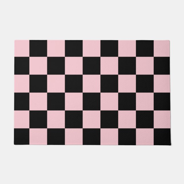 Roze zwarte Retro Checkerboard Pattern Deurmat (Voorkant)