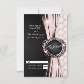 Roze Zwarte Ribbon Glam Luxe bruiloft RSVP Reageer Kaart (Voorkant)