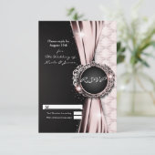 Roze Zwarte Ribbon Glam Luxe bruiloft RSVP Reageer Kaart (Staand voorkant)